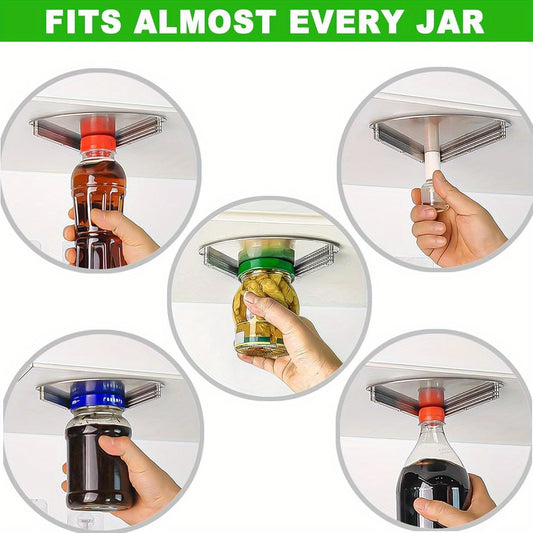 Ergonomic Under Cabinet Jar & Bottle Cap Opener for Seniors with Arthritis & Weak Hands - Stainless Steel Manual Opener with Easy-Grip Handle, No Electricity Needed, Safe Kitchen Tool for Small Spaces, Sleek Metallic Finish, Durable Construction