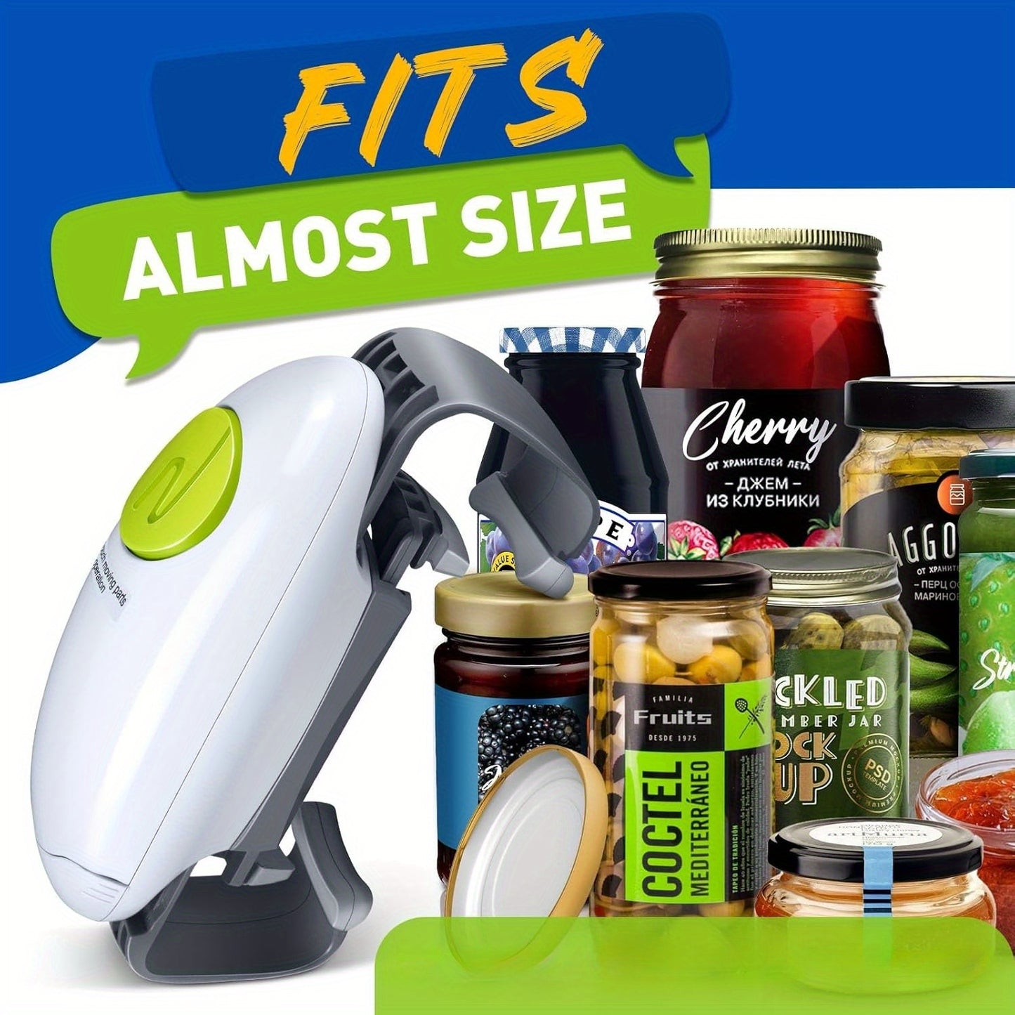 Electric Jar Opener for Seniors and Arthritic Hands | One-Touch Operation with Auto-Off Feature | High Torque, Battery-Powered (AA Batteries Required) | Ergonomic Design for Easy Use in Kitchens & Restaurants, Jar Opener Gripper father gift