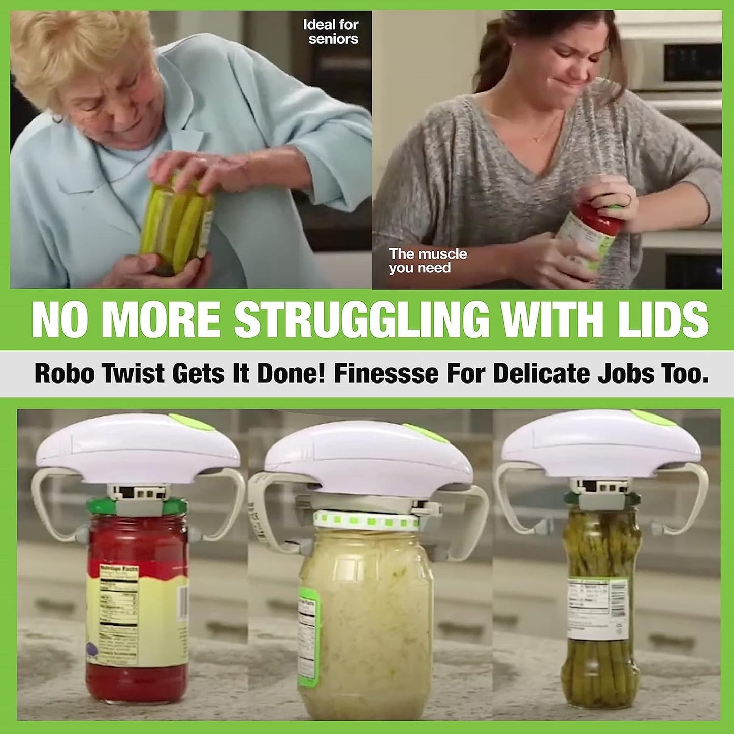 Electric Jar Opener for Seniors and Arthritic Hands | One-Touch Operation with Auto-Off Feature | High Torque, Battery-Powered (AA Batteries Required) | Ergonomic Design for Easy Use in Kitchens & Restaurants, Jar Opener Gripper father gift