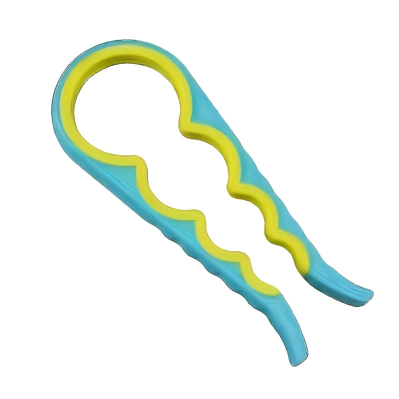 4-in-1 Ergonomic Can Opener for Easy Grip - Blue & Yellow Plastic Kitchen Tool, Ideal for Seniors and Arthritis Sufferers, Multi-Functional Jar Opener with Measurement Markings