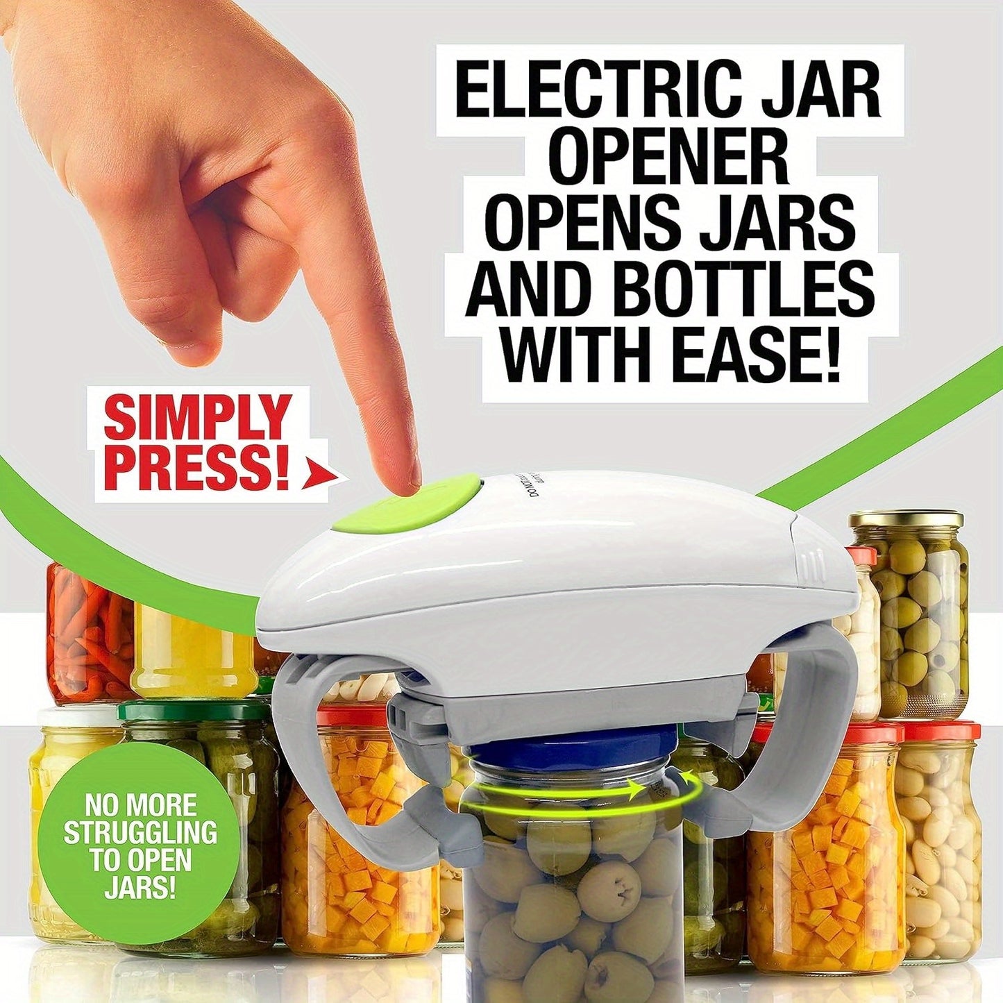 Electric Jar Opener for Seniors and Arthritic Hands | One-Touch Operation with Auto-Off Feature | High Torque, Battery-Powered (AA Batteries Required) | Ergonomic Design for Easy Use in Kitchens & Restaurants, Jar Opener Gripper father gift