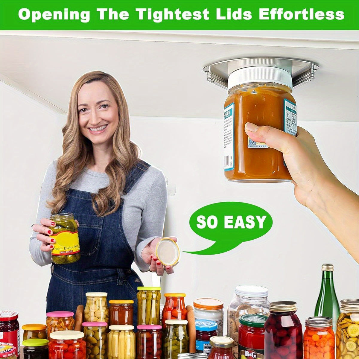Ergonomic Under Cabinet Jar & Bottle Cap Opener for Seniors with Arthritis & Weak Hands - Stainless Steel Manual Opener with Easy-Grip Handle, No Electricity Needed, Safe Kitchen Tool for Small Spaces, Sleek Metallic Finish, Durable Construction