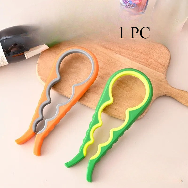 1pc Multi-Functional Plastic Jar Opener, Non-Slip Grip Bottle Cap Twist Tool, Creative 4-in-1 Lid Remover, Kitchen Can Opener