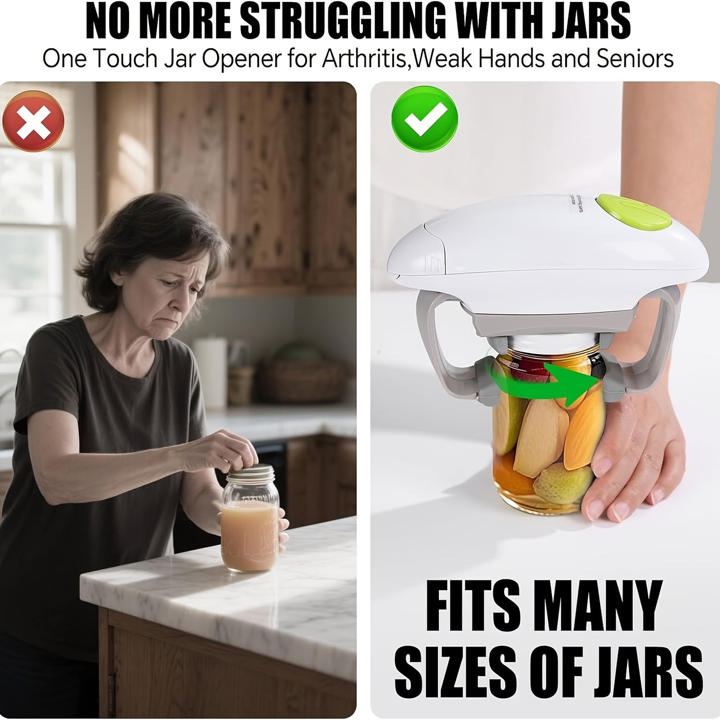 Electric Jar Opener for Seniors and Arthritic Hands | One-Touch Operation with Auto-Off Feature | High Torque, Battery-Powered (AA Batteries Required) | Ergonomic Design for Easy Use in Kitchens & Restaurants, Jar Opener Gripper father gift
