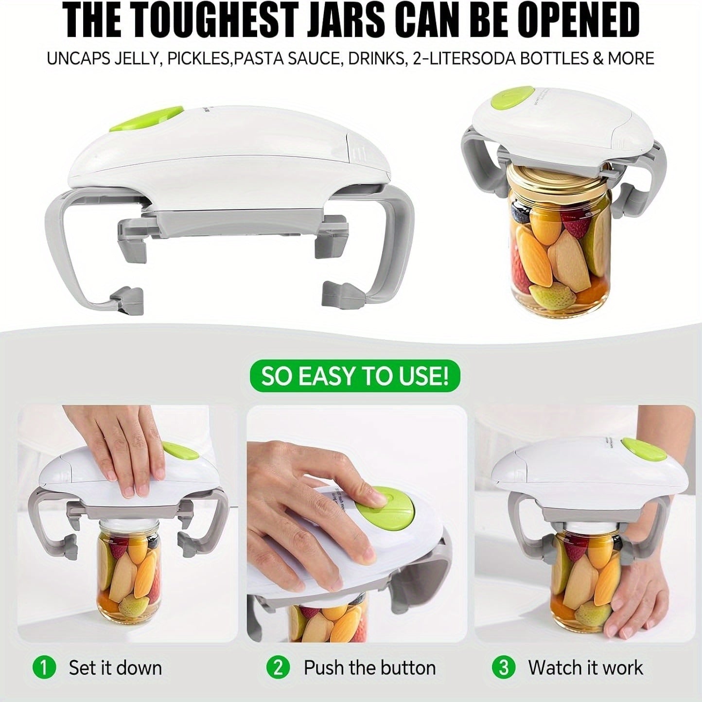 Electric Jar Opener for Seniors and Arthritic Hands | One-Touch Operation with Auto-Off Feature | High Torque, Battery-Powered (AA Batteries Required) | Ergonomic Design for Easy Use in Kitchens & Restaurants, Jar Opener Gripper father gift